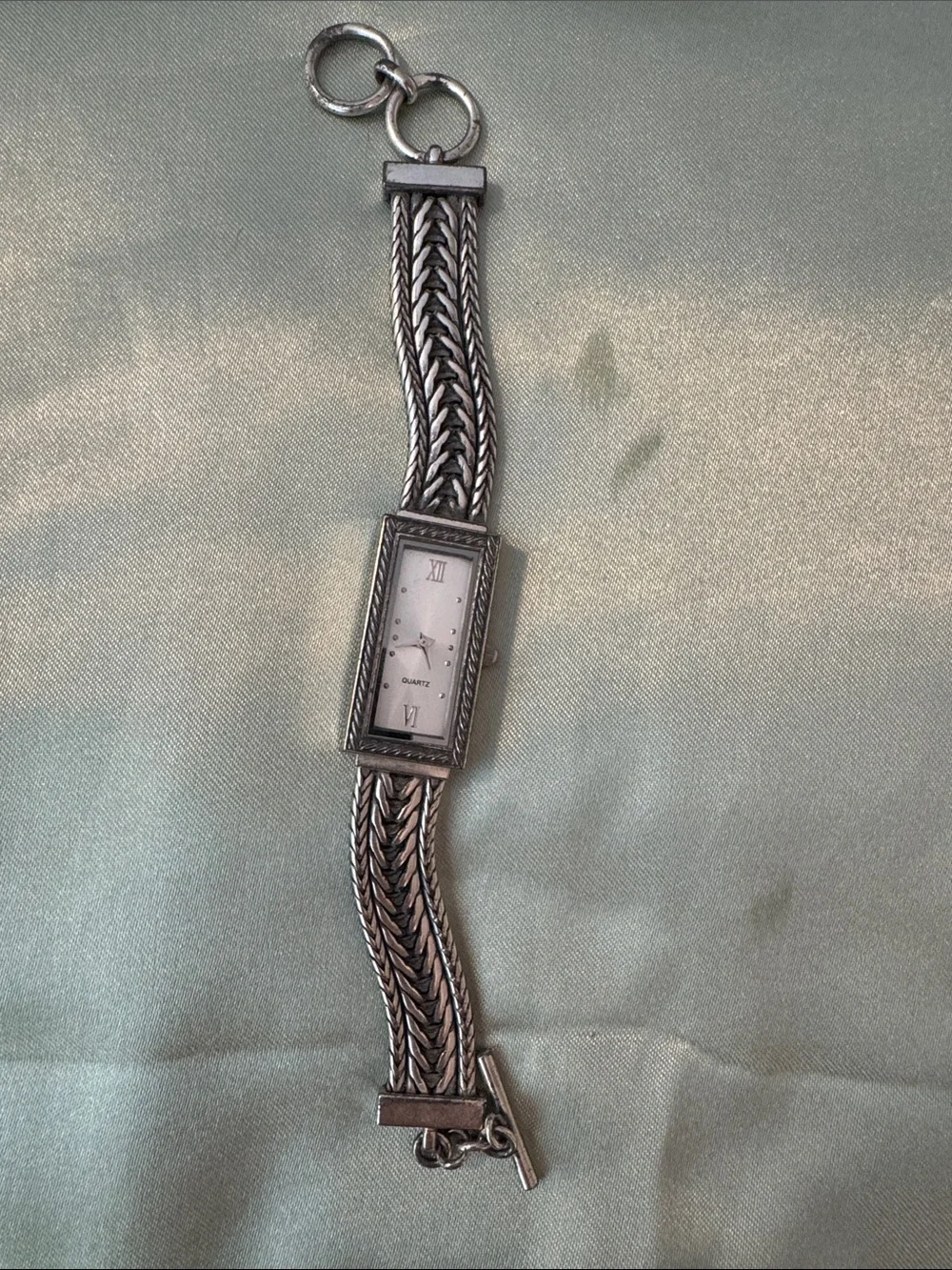 Silver-Tone Quartz Braided Chain Watch Bracelet.